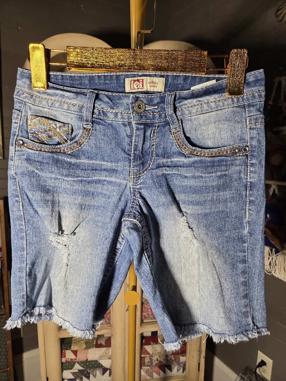 Lei Light Wash Distressed Denim Bermuda Shorts - Blue